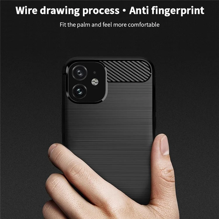 MOFI For iPhone 11 6.1 inch Carbon Fiber Texture Slim Phone Case Brushed Surface Soft TPU Back Cover - Black