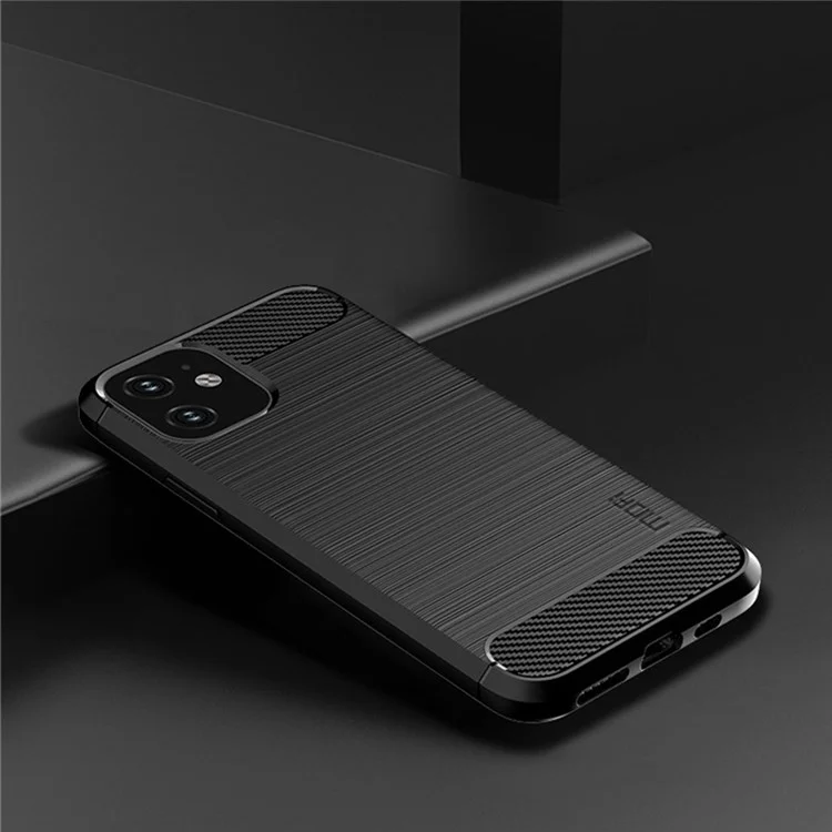 MOFI For iPhone 11 6.1 inch Carbon Fiber Texture Slim Phone Case Brushed Surface Soft TPU Back Cover - Black