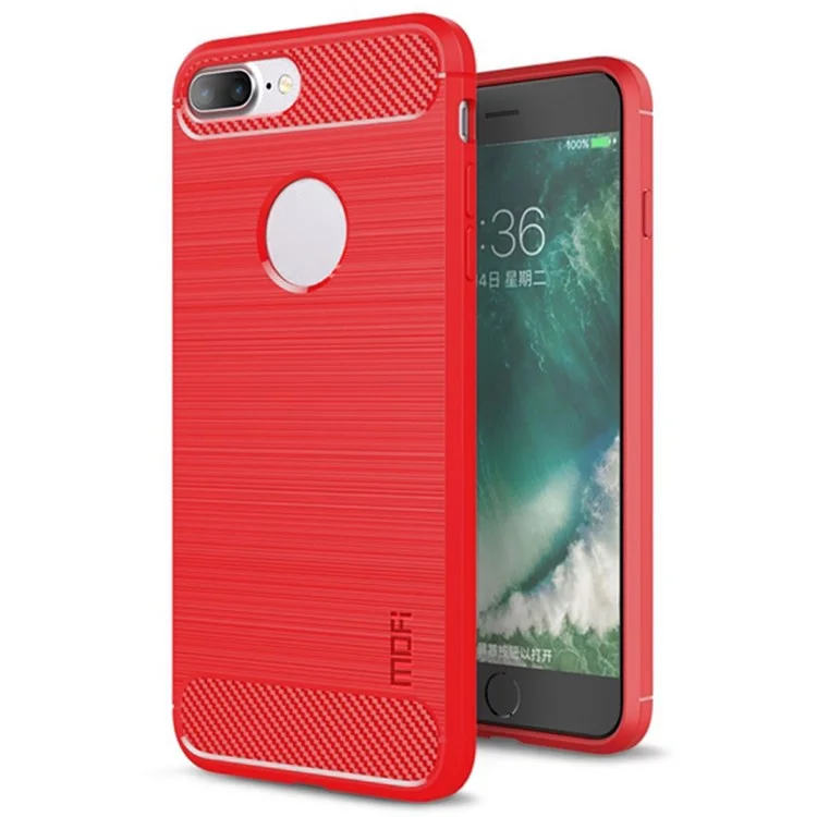 MOFI Para iPhone 7 Plus 5.5 pulgadas/8 Plus 5.5 pulgadas Funda de Teléfono Móvil con Textura de Fibra de Carbono Cepillada de TPU Resistente a Arañazos - Rojo