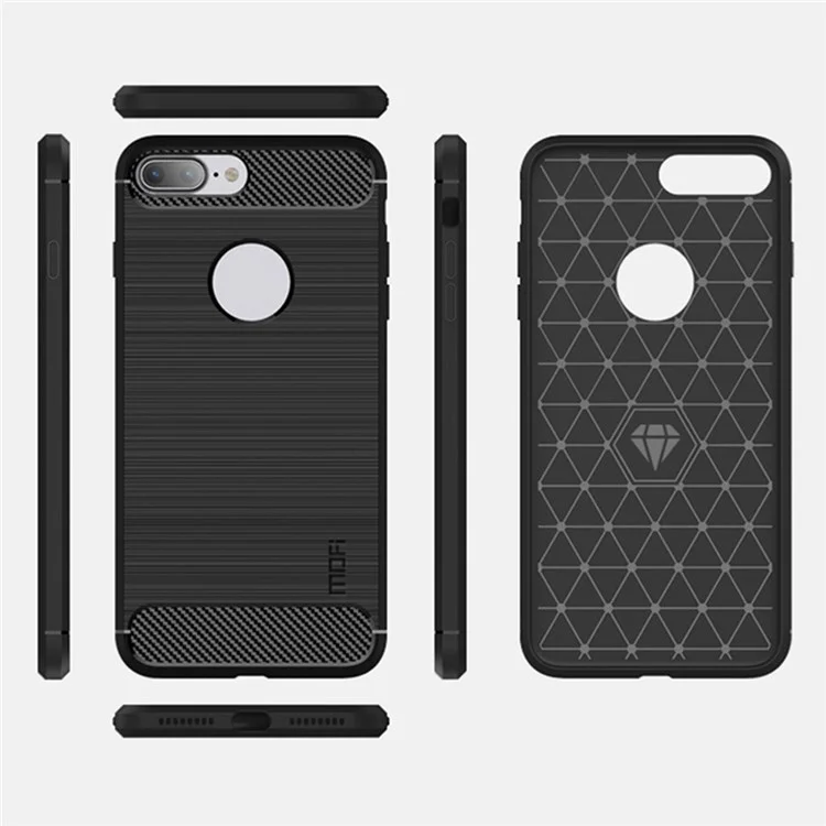 MOFI Para iPhone 7 Plus 5.5 pulgadas/8 Plus 5.5 pulgadas Funda de Teléfono Móvil con Textura de Fibra de Carbono Cepillada de TPU Resistente a Arañazos - Rojo