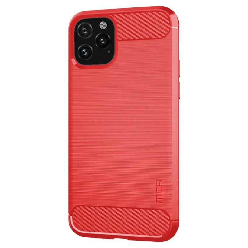 MOFI Brushed Phone Case for iPhone 11 Pro Max 6.5 inch, Carbon Fiber Texture Drop-proof TPU Cover - Red