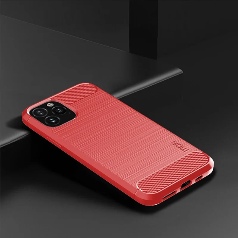 MOFI Brushed Phone Case for iPhone 11 Pro Max 6.5 inch, Carbon Fiber Texture Drop-proof TPU Cover - Red