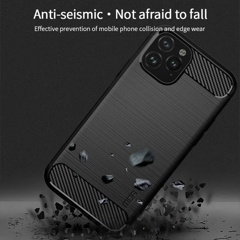 MOFI Brushed Phone Case for iPhone 11 Pro Max 6.5 inch, Carbon Fiber Texture Drop-proof TPU Cover - Red