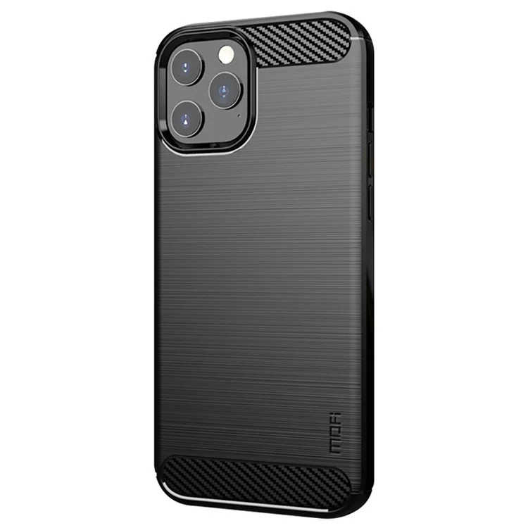 MOFI Pour Iphone 12 Pro Max 6,7 Pouces Brossed Téléphone Texture en Fibre de Carbone Texture Soft TPU Couverture Arrière - le Noir
