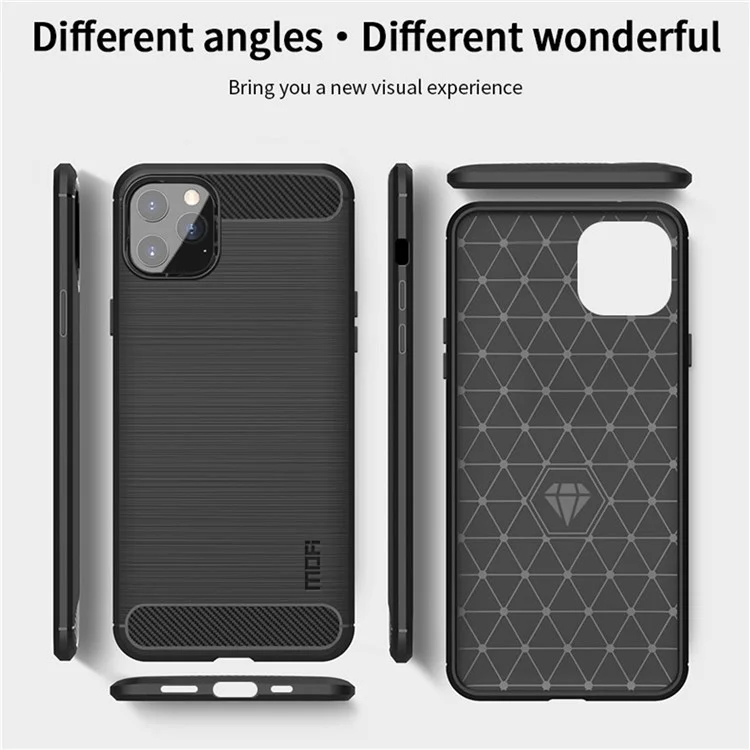 MOFI Pour Iphone 12 Pro Max 6,7 Pouces Brossed Téléphone Texture en Fibre de Carbone Texture Soft TPU Couverture Arrière - le Noir