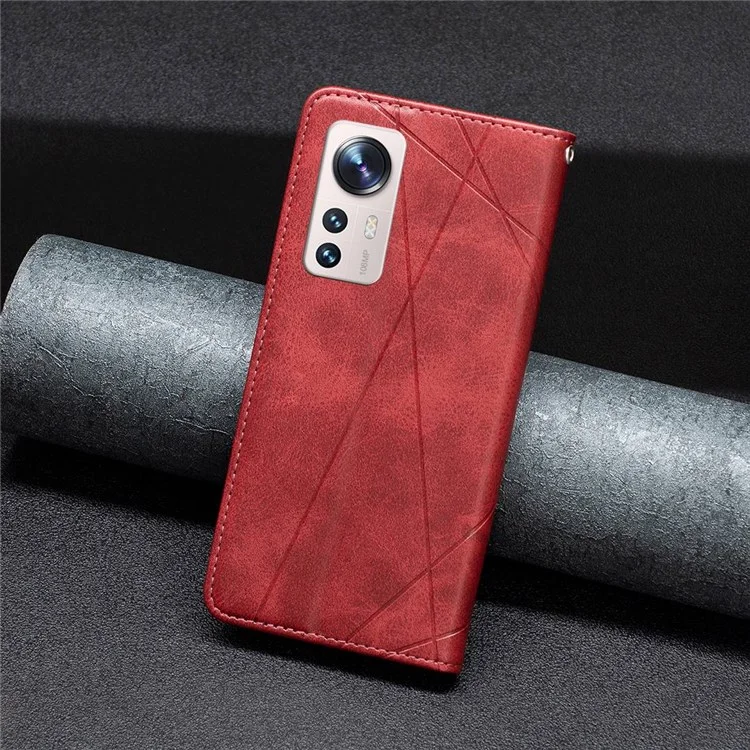 Pour Xiaomi 12 Lite BF Printing Pattern Series-1 Géométrique Imprimé Magnétique Auto-absorbed PU le Support de Carte de Couverture en Cuir PU Boîtier TPU Inner - Rouge