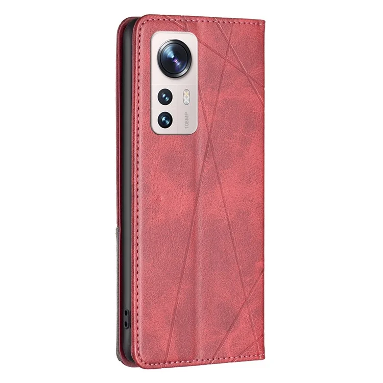 Pour Xiaomi 12 Lite BF Printing Pattern Series-1 Géométrique Imprimé Magnétique Auto-absorbed PU le Support de Carte de Couverture en Cuir PU Boîtier TPU Inner - Rouge