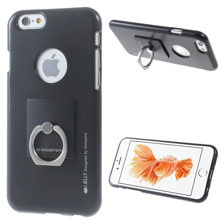 MERCURY GOOSPERY i JELLY Finger Ring Kickstand TPU Cover for iPhone 6s 6 - Black