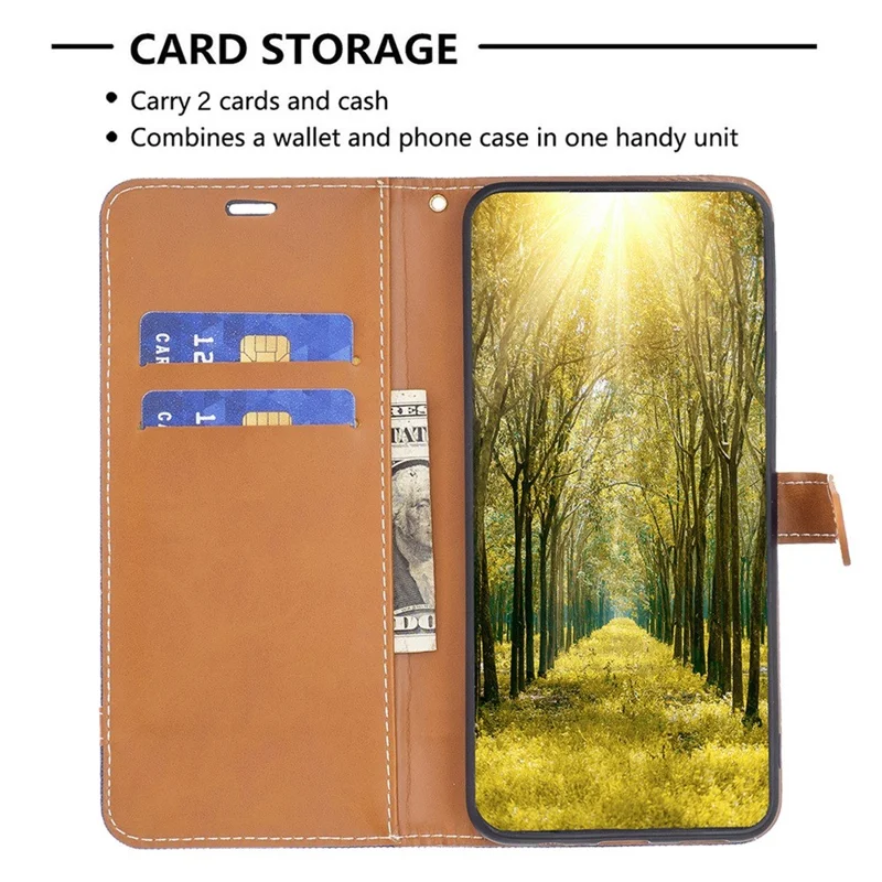 For iPhone 14 Plus Case Jeans Cloth Texture Leather Wallet Mobile Cover with Stand - Navy Blue