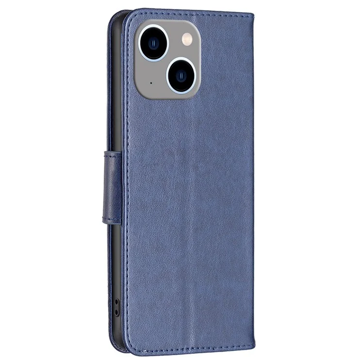 For iPhone 14 Plus Wallet Case Imprinted Butterflies Leather Phone Cover with Strap - Dark Blue
