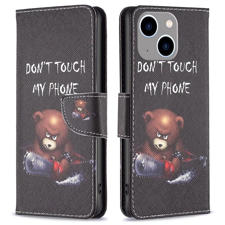BF Muster Druckleder Leder Serie-1 Für Iphone 14 Max 6,7 Zoll Anti-drogen-telefonabdeckung Viewing Stand PU Leder TPU Folio Flip Wallet Wallet Hülle - Bär