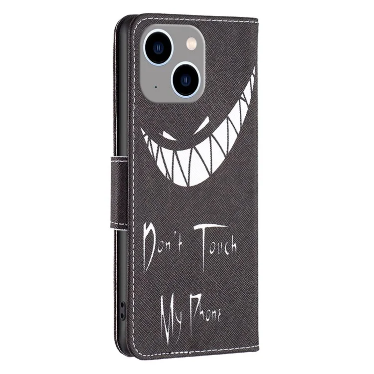 For iPhone 14 Plus Phone Case Pattern Printing PU Leather Wallet Stand Cover - Don't Touch My Phone