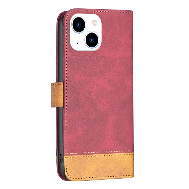 BINFEN COLOR BF Estuche de cuero para iPhone 14 de 6.1 pulgadas Serie-7 Estilo de cubierta de teléfono bien protegida 11 Funda de cuero mate de mezcla de colores Wallet Stand Shell - Rojo