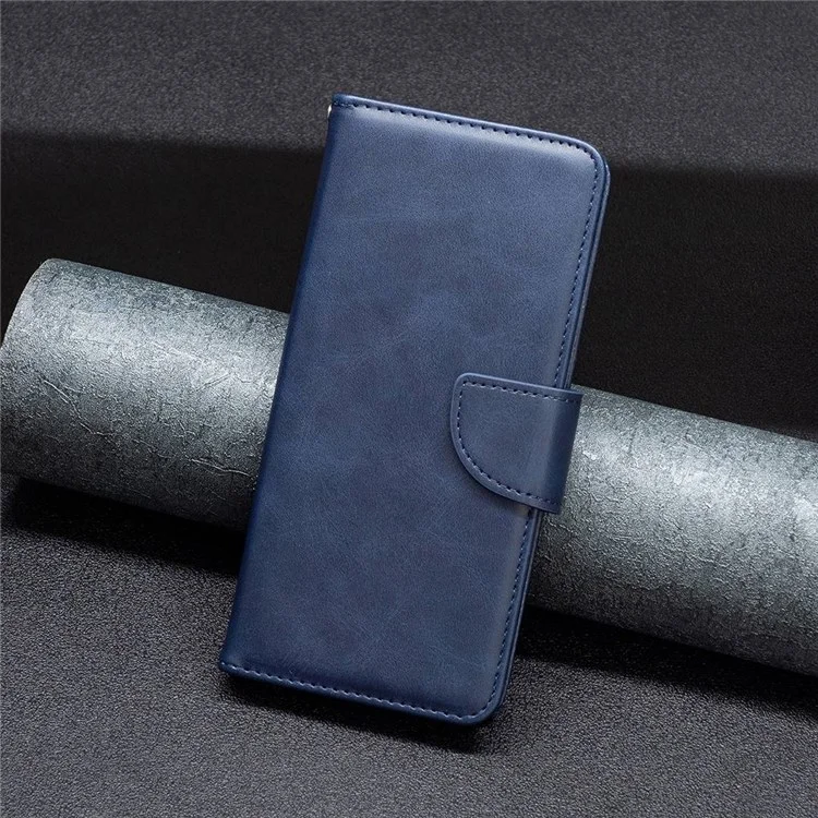 For iPhone 14 Case Smooth Leather Wallet Stand Mobile Phone Cover with Strap - Blue
