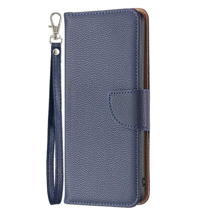 BINFEN COLOR BF Leather Case Series-3 для iPhone 14 6.1 дюйма Устойчивый к истиранию противоударный чехол из монолитного цветного PU-кожи с текстурой личи, полноразмерный чехол-бумажник со шнурком - темно-синий