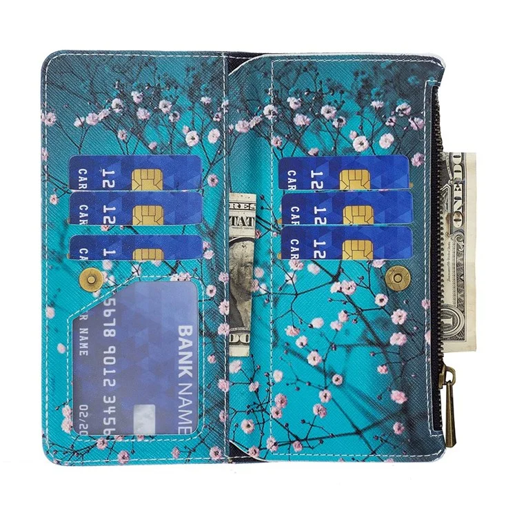 Serie de Estampado de Patrones BF Leather-4 para iPhone 14 de 6.1 pulgadas, Estuche con Bolsillo con Cremallera Estilo 03 de Cuero PU + Tapa Magnética de TPU Funda con Cartera y Soporte - Sweet Winter