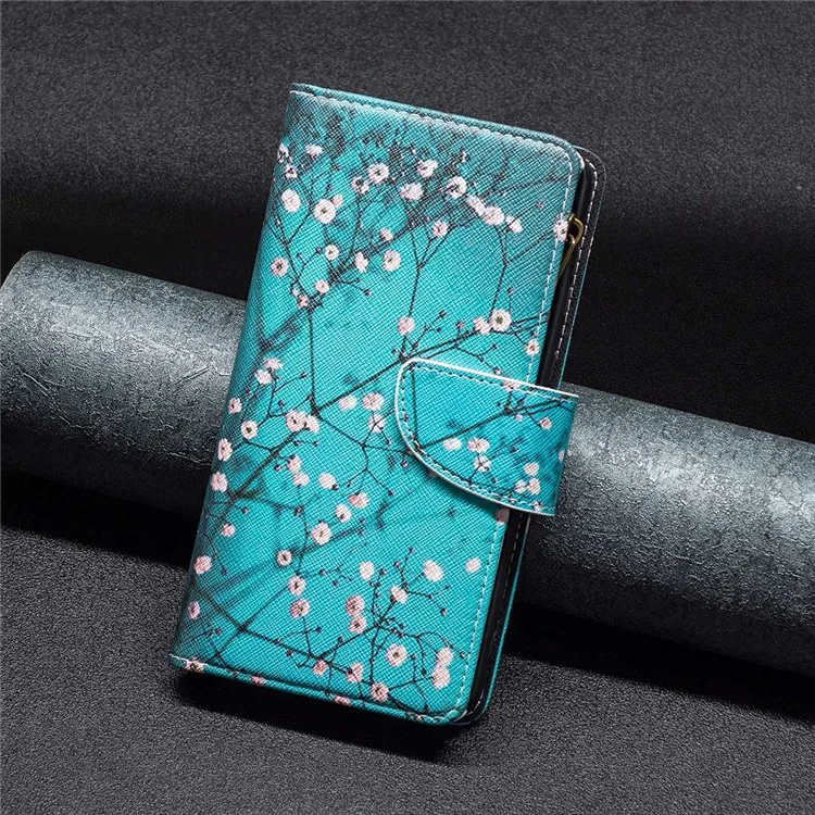 Serie de Estampado de Patrones BF Leather-4 para iPhone 14 de 6.1 pulgadas, Estuche con Bolsillo con Cremallera Estilo 03 de Cuero PU + Tapa Magnética de TPU Funda con Cartera y Soporte - Sweet Winter