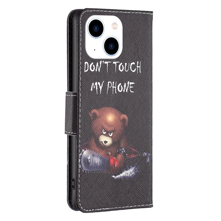 BF Pattern Printing Leather Series-1 для iPhone 14 6.1 дюйм Просмотр Подставка Чехол для телефона PU Leather TPU Folio Flip Wallet Case - Медведь