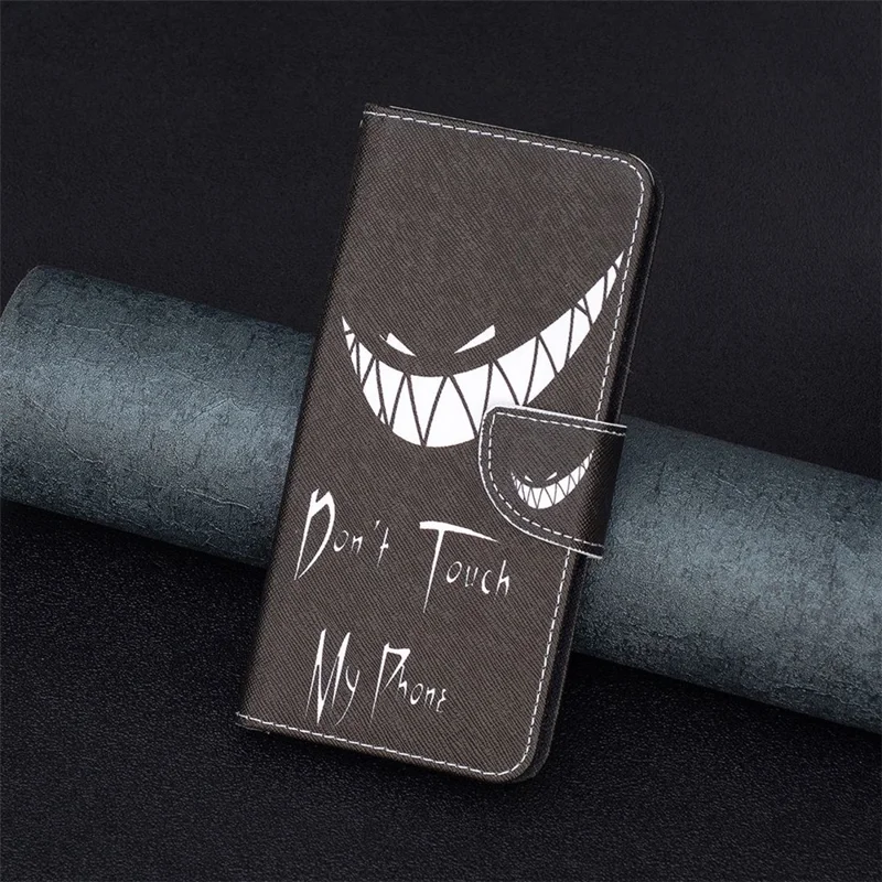 For iPhone 14 Phone Case Pattern Printing PU Leather Wallet Stand Cover - Don't Touch My Phone