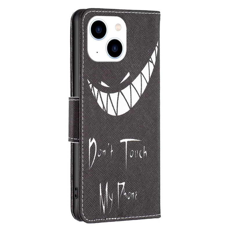 For iPhone 14 Phone Case Pattern Printing PU Leather Wallet Stand Cover - Don't Touch My Phone