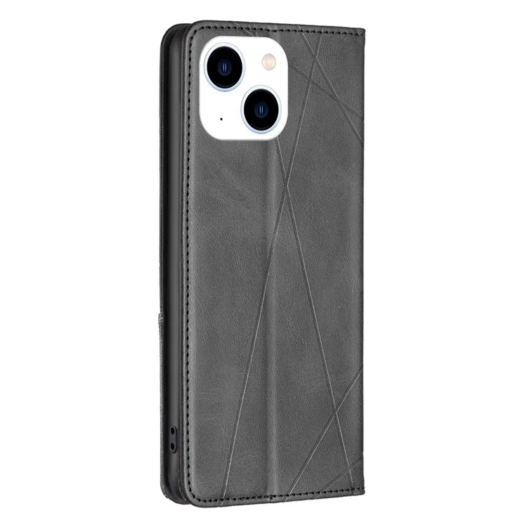 For iPhone 14 Leather Case with Card Holder Imprinting Pattern Phone Stand Cover - Black