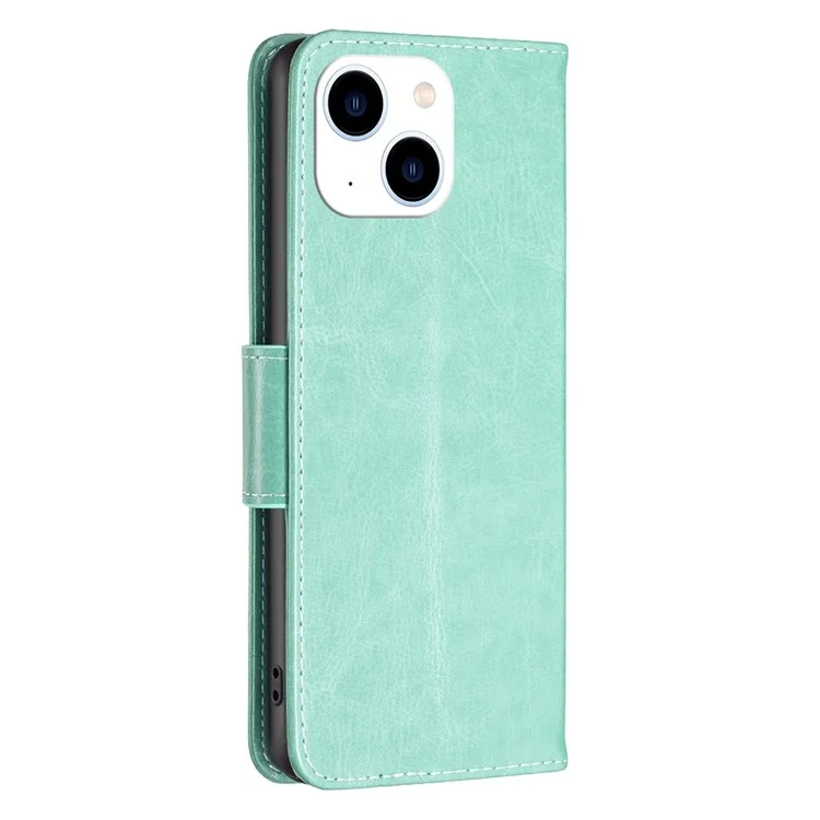 BINFEN COLOR BF Impresión de Patrones Serie-4 Funda de Piel para iPhone 14 de 6.1 pulgadas, Funda con Monedero Magnético con Mariposas Impresas y Soporte - Verde
