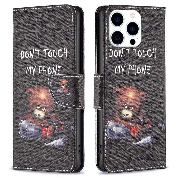 BF Pattern Printing Leather Series-1 for iPhone 14 Pro 6.1 inch Anti-drop Phone Cover Viewing Stand Scratch Resistant PU Leather TPU Folio Flip Wallet Protective Case - Bear