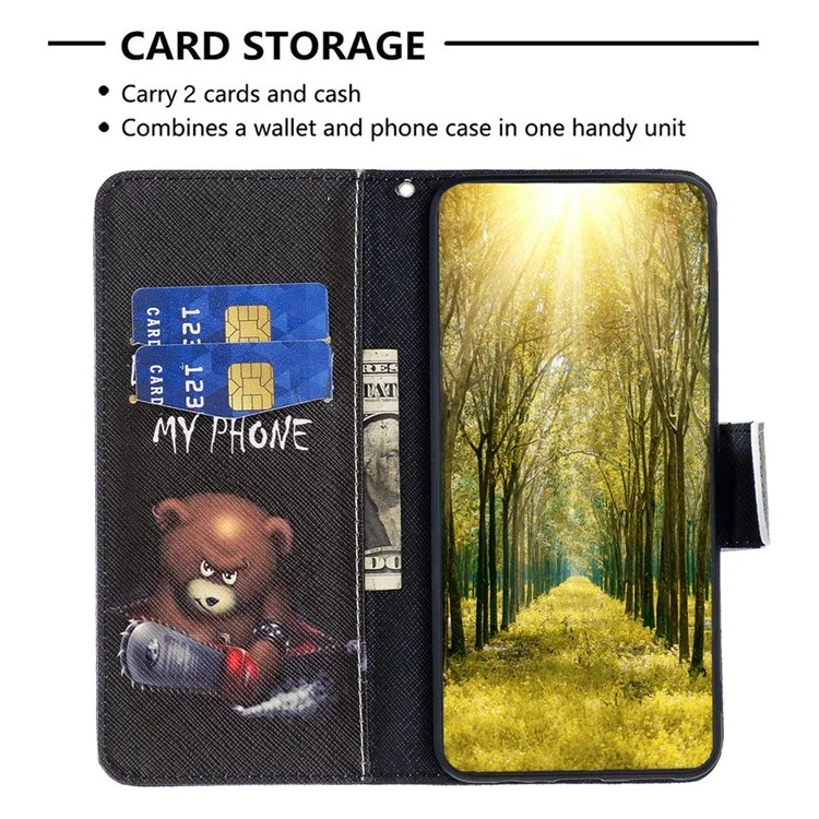 BF Pattern Printing Leather Series-1 for iPhone 14 Pro 6.1 inch Anti-drop Phone Cover Viewing Stand Scratch Resistant PU Leather TPU Folio Flip Wallet Protective Case - Bear