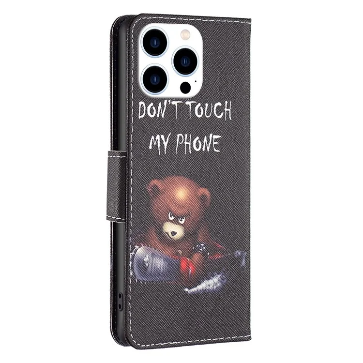 BF Pattern Printing Leather Series-1 for iPhone 14 Pro 6.1 inch Anti-drop Phone Cover Viewing Stand Scratch Resistant PU Leather TPU Folio Flip Wallet Protective Case - Bear