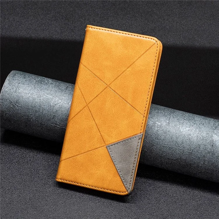 BF Impresión de la Serie 1 Para Iphone 14 Pro 6.1 Pulgadas Imprimido Geométrico Imprimido PU Cubierta de Cuero PU Soporte Antiguo - Amarillo