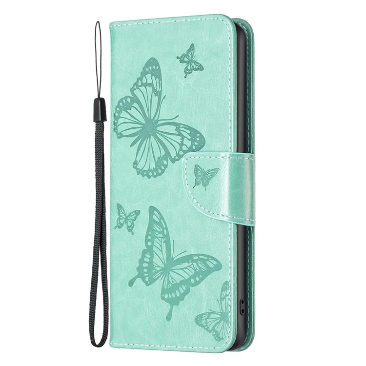 BF Imprinting Pattern Series-4 Protective Case Pour Iphone 14 Pro 6.1 Pouces Butterflies Boîte de Support Imprimé Shell de Style Portefeuille de Protection Complète - Vert
