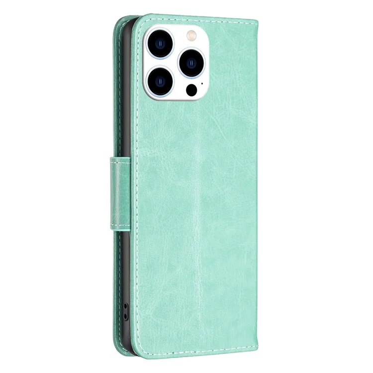 BF Imprinting Pattern Series-4 Protective Case Pour Iphone 14 Pro 6.1 Pouces Butterflies Boîte de Support Imprimé Shell de Style Portefeuille de Protection Complète - Vert