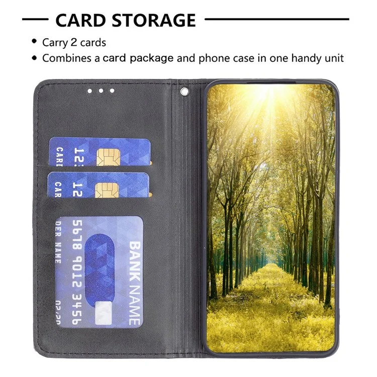 For iPhone 14 Pro Leather Case with Card Holder Imprinting Pattern Phone Stand Cover - Black