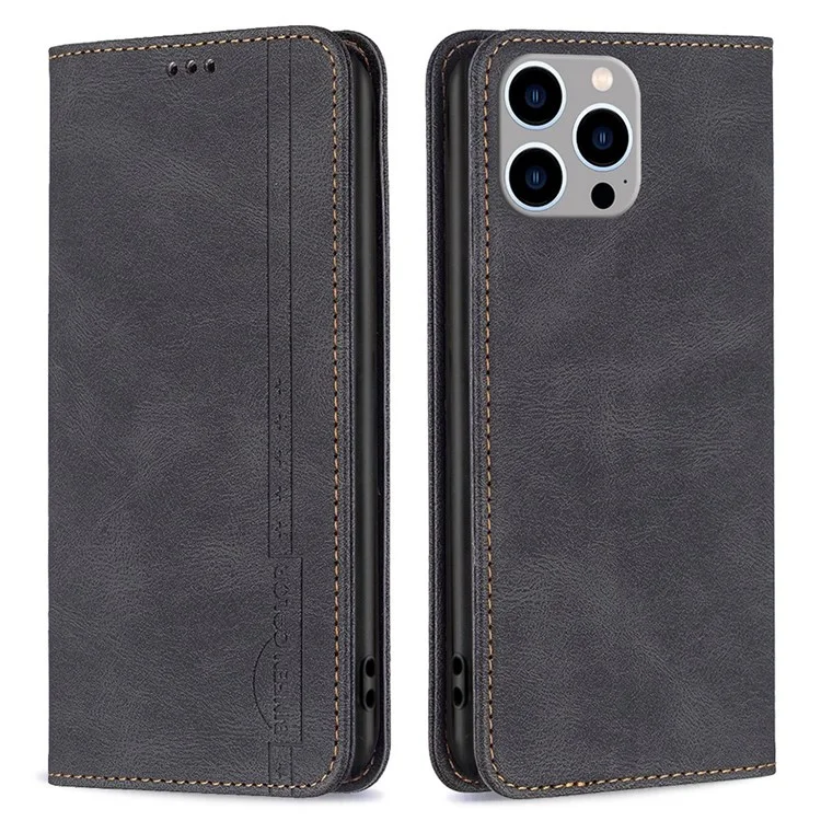 Binfen Color BF Leather Série-5 Caixa de Telefone Para Iphone 14 Pro Max 6,7 Polegadas, Caixa de Bloqueio de Couro RFID - Preto