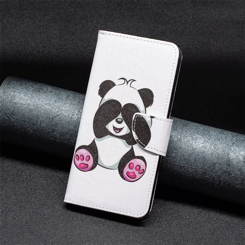 For iPhone 14 Pro Max Leather Case Pattern Printing Wallet Stand Flip Mobile Cover - Panda