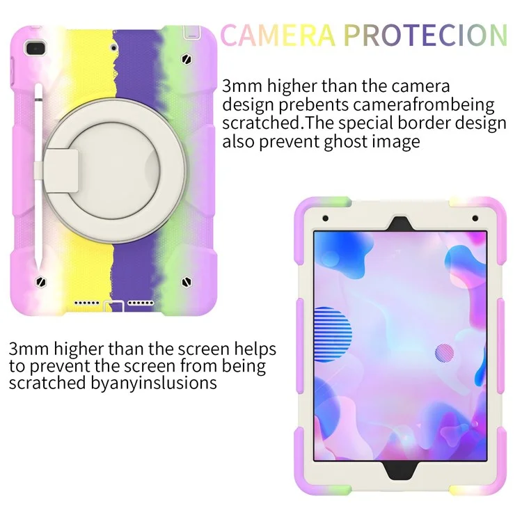 Para IPad 10.2 (2021)/(2019)/(2020) Case De Amortiguadores Anti-caza Cubierta De Cubierta De Tableta Capa De Protección Portátil Resistente A Rasguños Con Soporte De Patada/lápiz - Colorido Púrpura