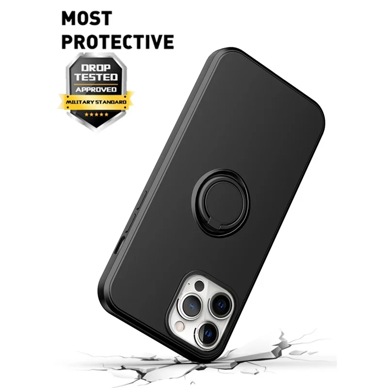 Ring Kickstand TPU Case for iPhone 13 Pro 6.1 inch, Drop-proof Rubberized Phone Protective Cover - Black