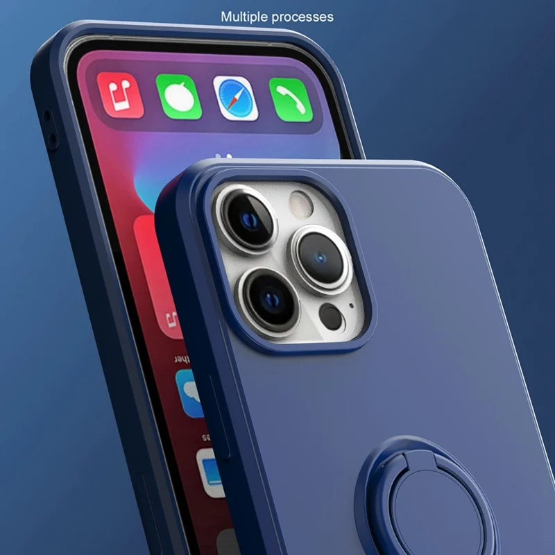 غطاء TPU بحامل حلقة قابل للطي لهاتف iPhone 13 Pro بحجم 6.1 بوصة، غطاء واقٍ مطاطي مقاوم للسقوط - بنفسجي زهرة الكرز