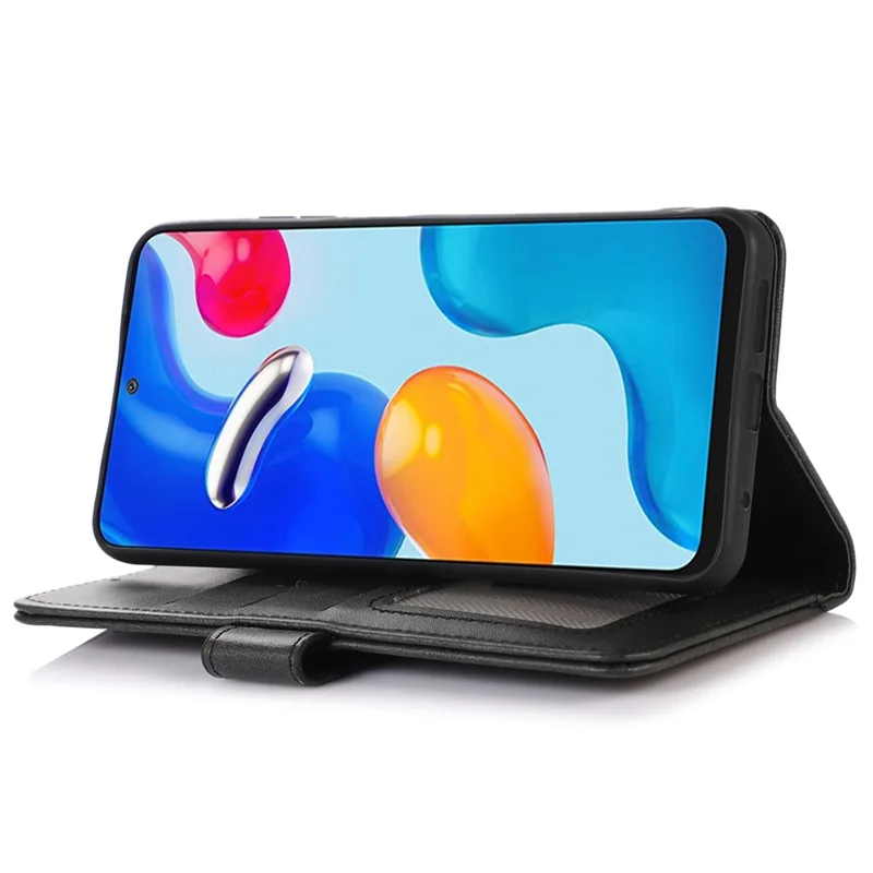 For iPhone 14 6.1 inch Shockproof Phone Cover Textured PU Leather Stand Wallet Scratch Resistant Mobile Phone Case Magnetic Design Protective Shell - Black