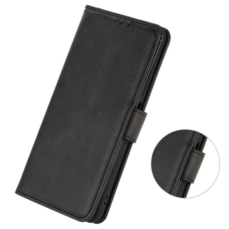 For iPhone 14 6.1 inch Shockproof Phone Cover Textured PU Leather Stand Wallet Scratch Resistant Mobile Phone Case Magnetic Design Protective Shell - Black