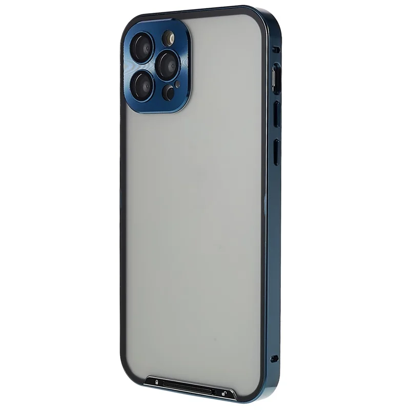 For iPhone 12 Pro 6.1 inch Anti-scratch Translucent Matte Cover Aluminium Alloy Bumper Frame Mobile Phone Case with Camera Lens Protector - Blue