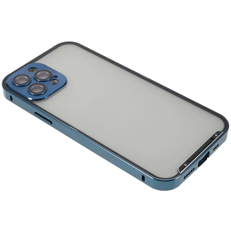 For iPhone 12 Pro 6.1 inch Anti-scratch Translucent Matte Cover Aluminium Alloy Bumper Frame Mobile Phone Case with Camera Lens Protector - Blue
