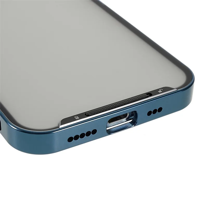 For iPhone 12 Pro 6.1 inch Anti-scratch Translucent Matte Cover Aluminium Alloy Bumper Frame Mobile Phone Case with Camera Lens Protector - Blue