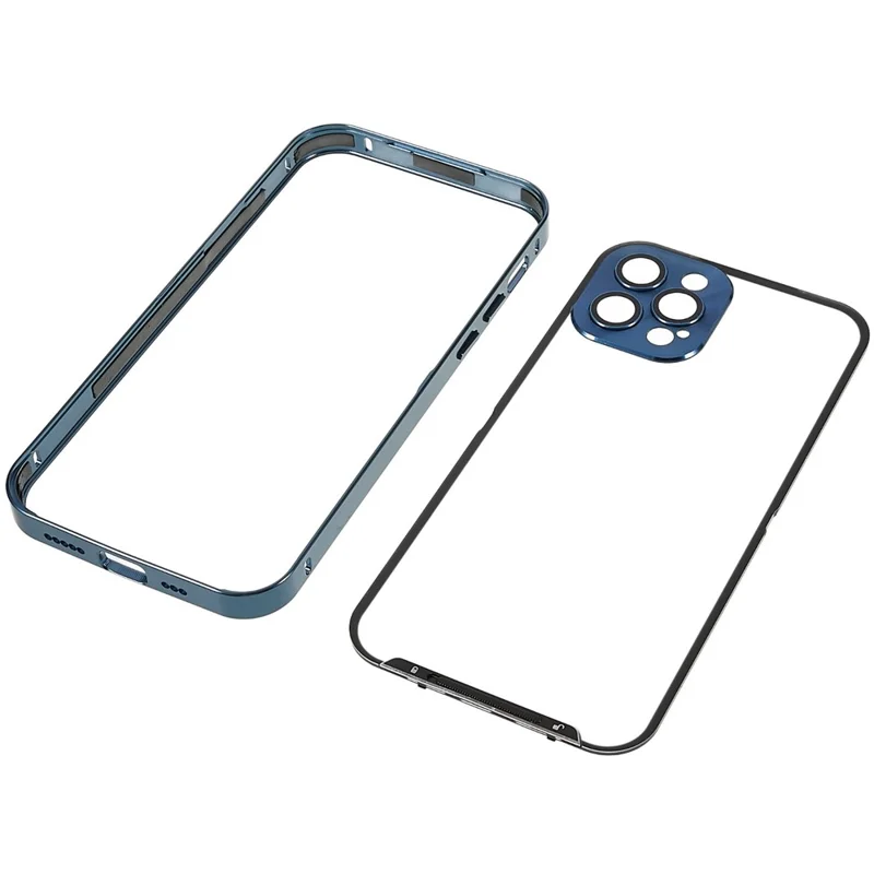 For iPhone 12 Pro 6.1 inch Anti-scratch Translucent Matte Cover Aluminium Alloy Bumper Frame Mobile Phone Case with Camera Lens Protector - Blue