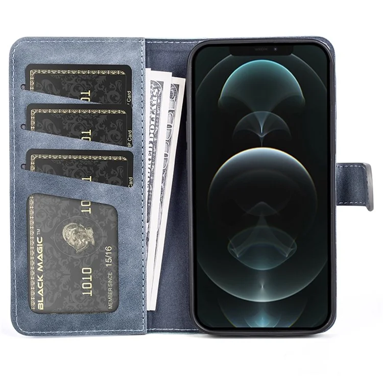 Per iPhone 12 6.1 pollici/12 Pro 6.1 pollici Color Splicing Wallet Phone Case PU Leather Stand Full Protection Flip Folio Cover - Blue