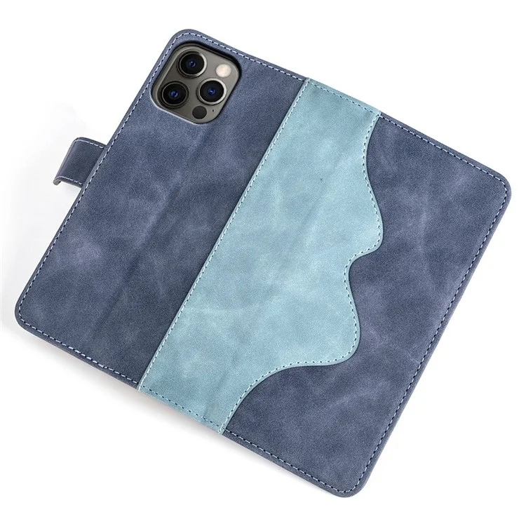 Per iPhone 12 6.1 pollici/12 Pro 6.1 pollici Color Splicing Wallet Phone Case PU Leather Stand Full Protection Flip Folio Cover - Blue