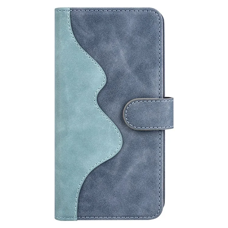 For iPhone 12 6.1 inch/12 Pro 6.1 inch Color Splicing Wallet Phone Case PU Leather Stand Full Protection Flip Folio Cover - Blue