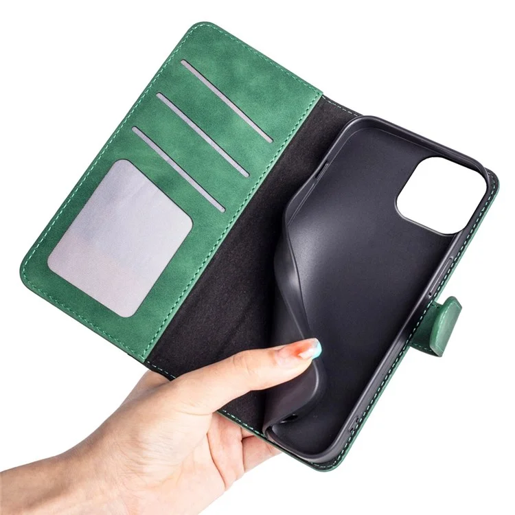 Para iPhone 12 6.1 polegadas/12 Pro 6.1 polegadas Splicing Wallet Phone Case PU Leather Stand Full Protection Flip Folio Cover - Verde