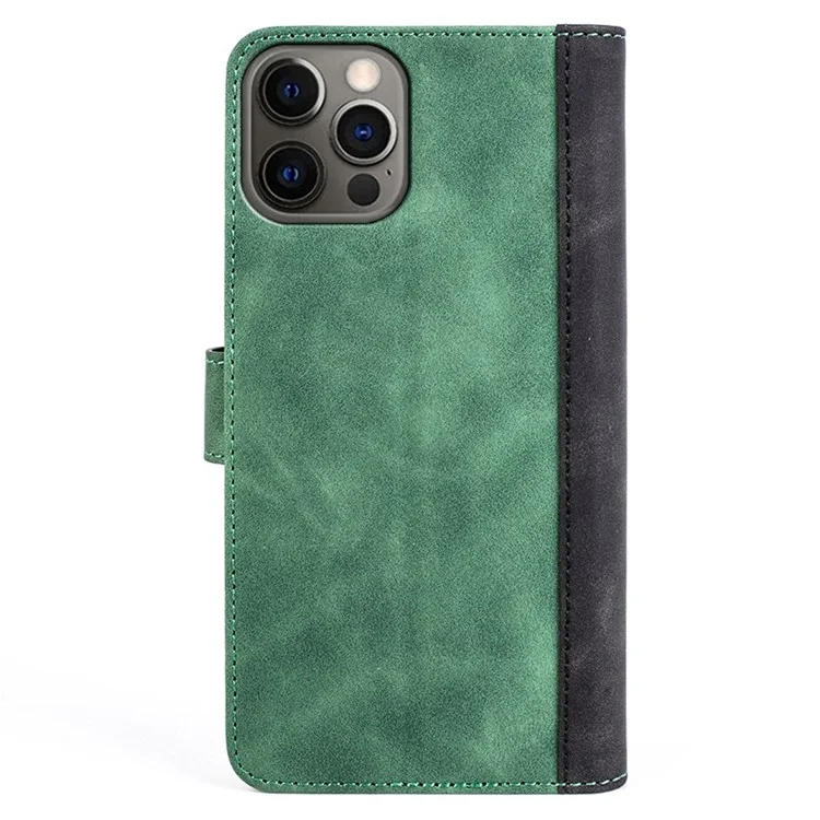Para iPhone 12 6.1 polegadas/12 Pro 6.1 polegadas Splicing Wallet Phone Case PU Leather Stand Full Protection Flip Folio Cover - Verde