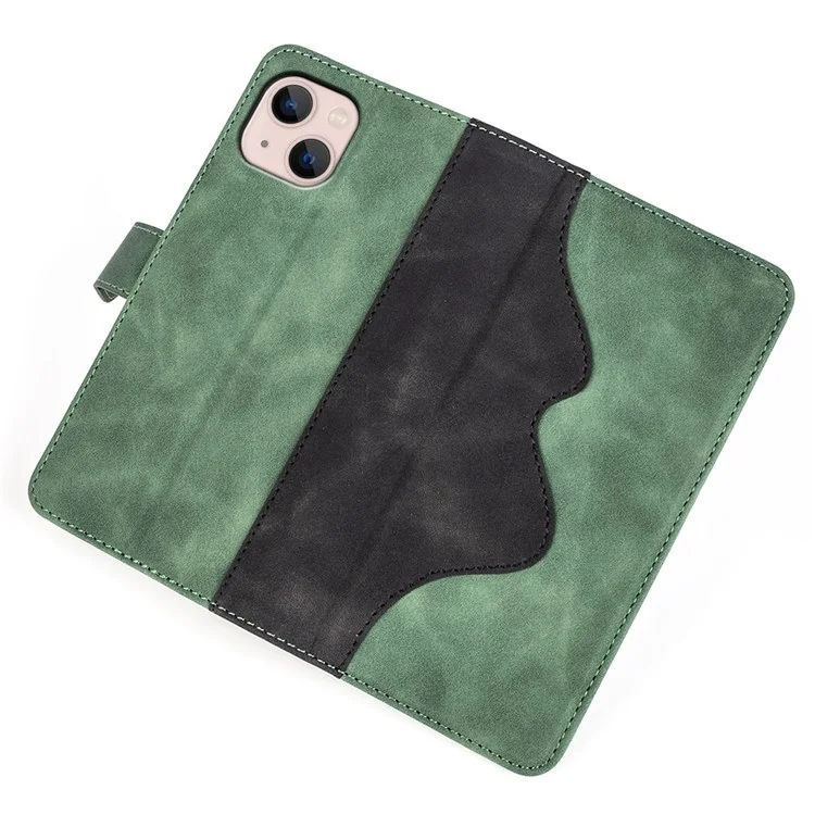 Phone Protective Cover Leather Case for iPhone 13 6.1 inch, Color Splicing Stand Wallet Function Smartphone Shell - Green